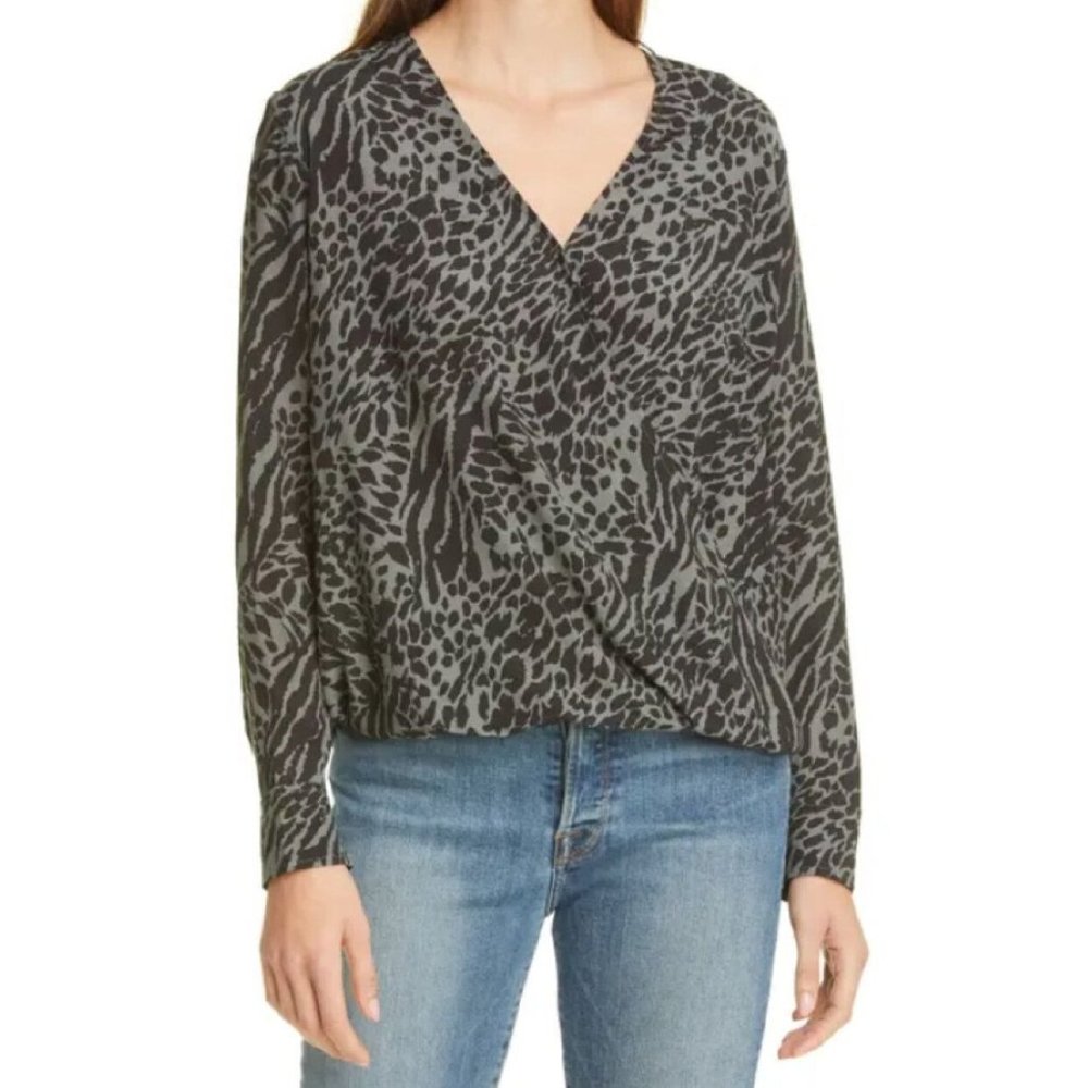 Rails Hilary Green Black Wrap Top S